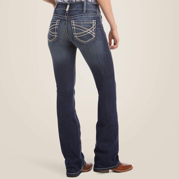 Ariat Denim - Ariat Real Denim Jeans Womens 34R Mid Rise Stretch Entwined Boot Cut Western